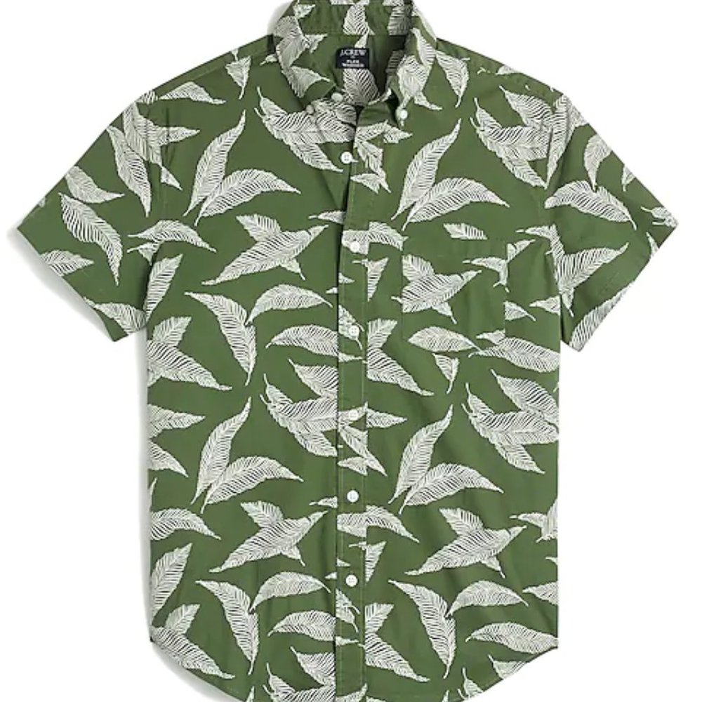 J crew leaf print short sleeve button down